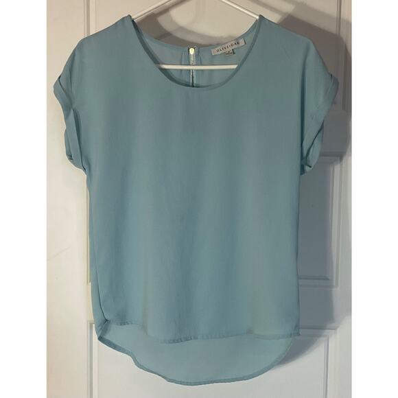 Olive + Oak Tops - Olive & Oak Green/Blue Cap Sleeve Gold Back Zipper High Low top S